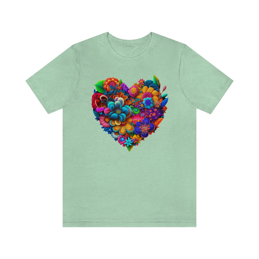 Bright Floral Heart Unisex Jersey Short Sleeve Tee