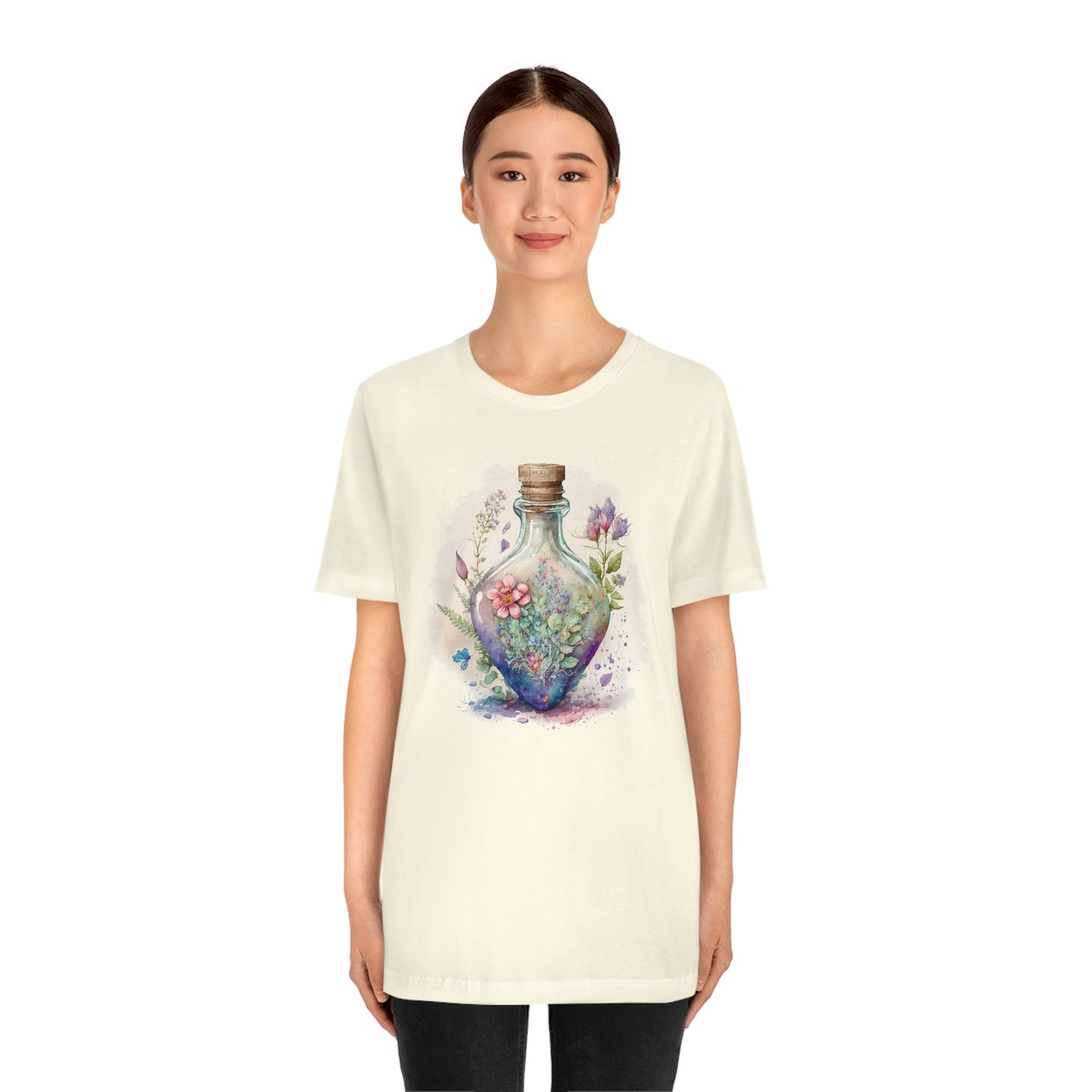 Vintage Bottle Floral Unisex Jersey Short Sleeve Tee