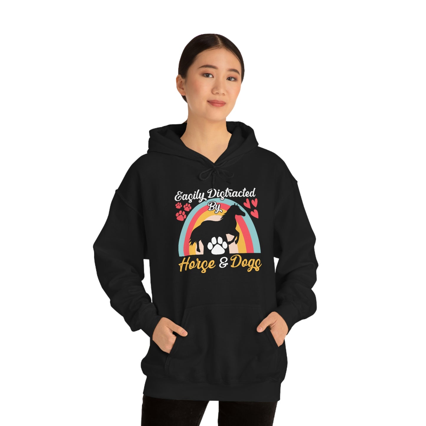 Easily Distracted by Horse & Dogs Heavy Blend™ Hooded Sweatshirt