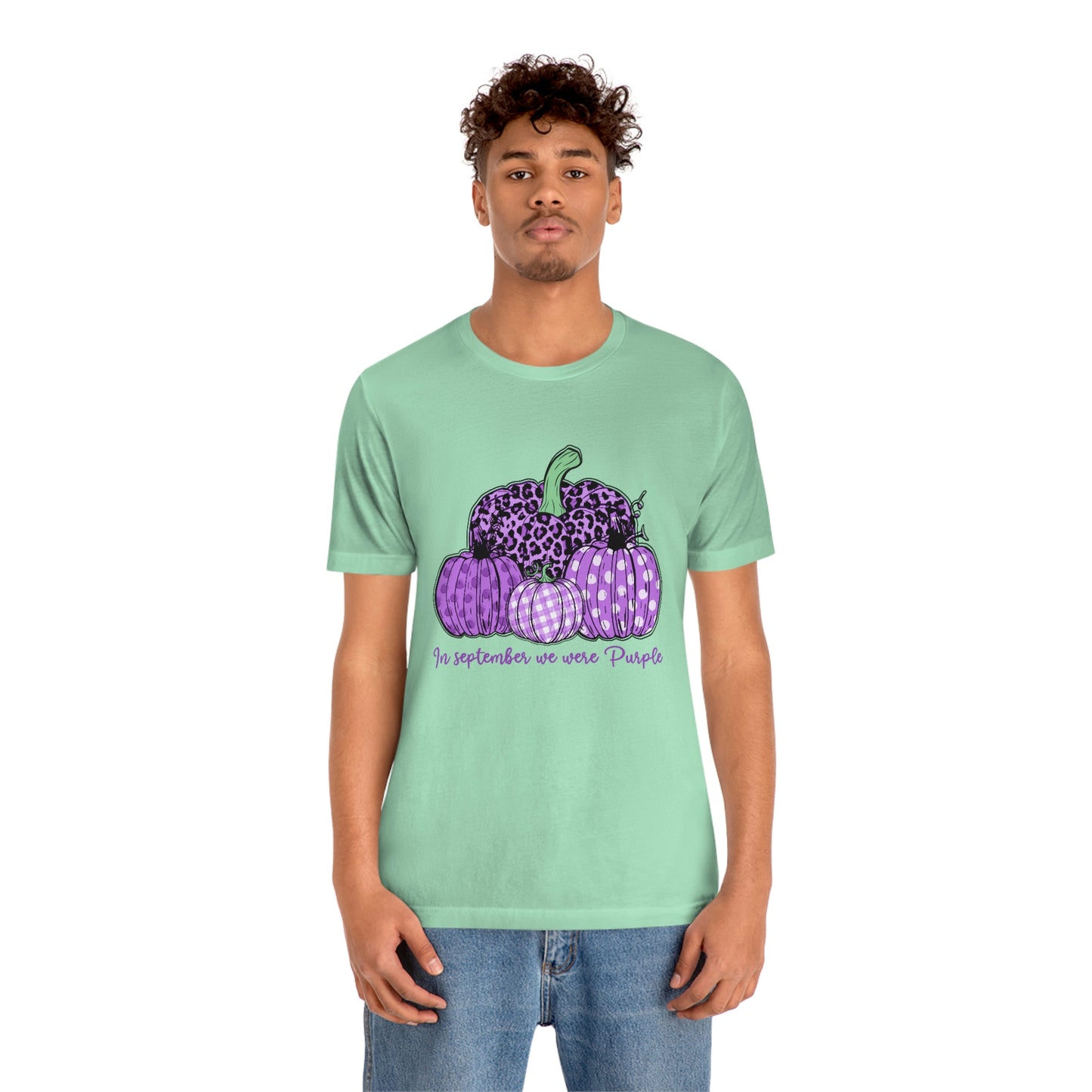 In September We Wear Purple Alzheimer's Print Unisex Jersey Short Sleeve Tee