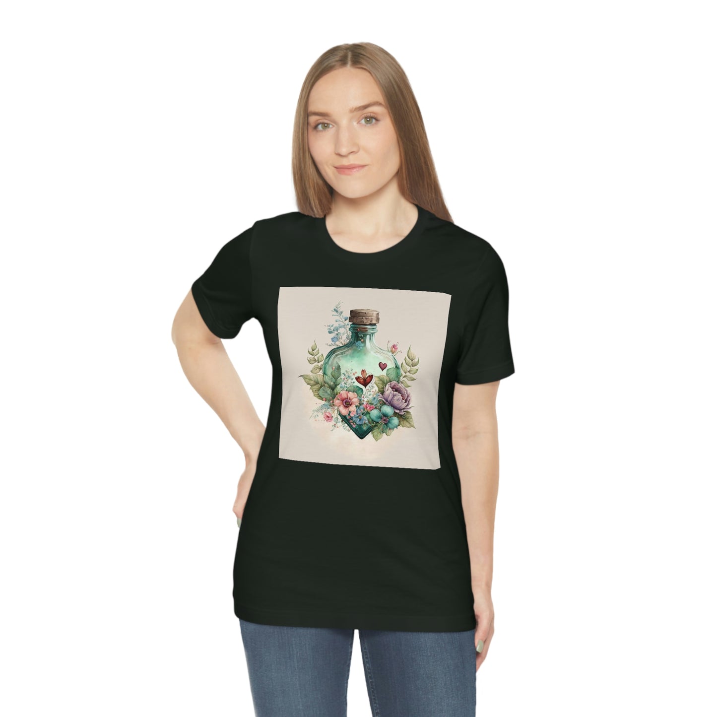 Vintage Bottle Floral Unisex Jersey Short Sleeve Tee