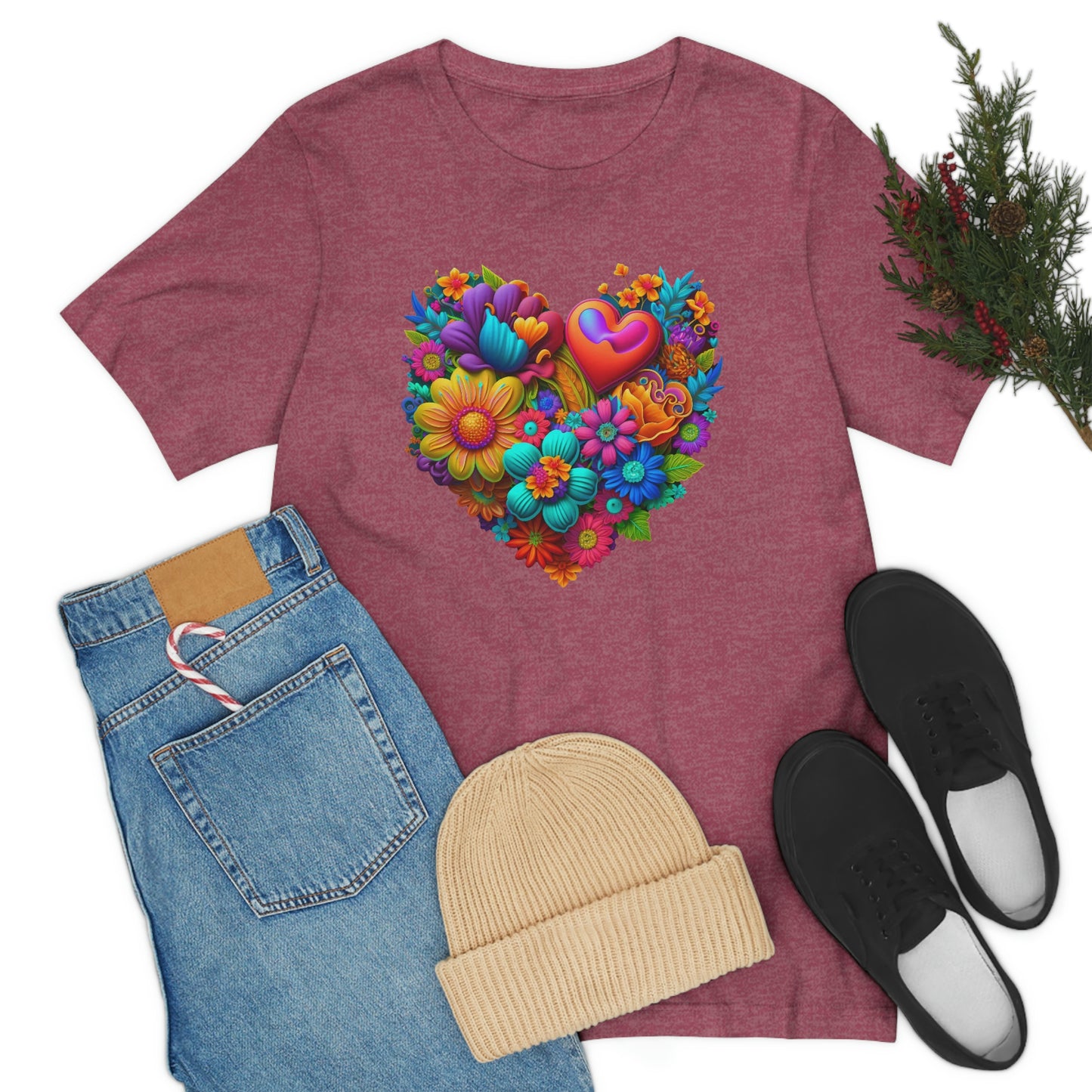 Bright Floral Heart Unisex Jersey Short Sleeve Tee