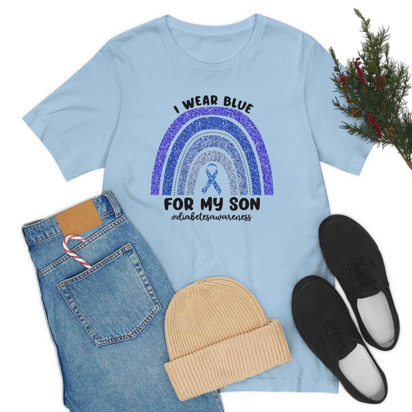 I Wear Blue For My Son Diabetes Awareness Print Unisex Jersey Short Sleeve Tee