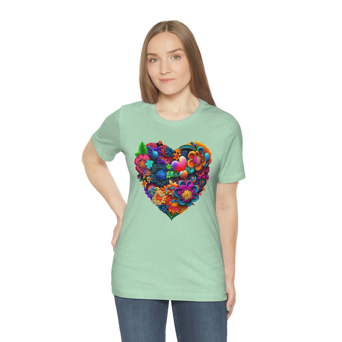 Bright Floral Heart Unisex Jersey Short Sleeve Tee