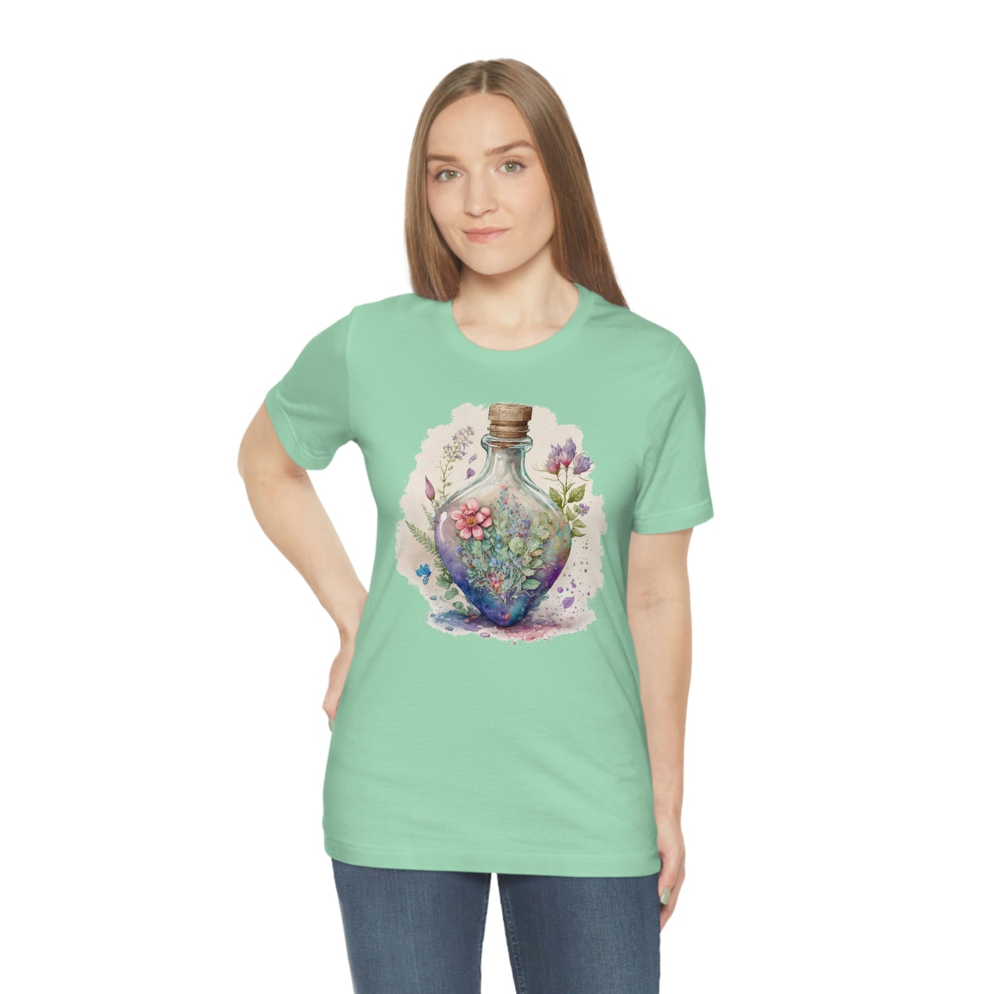 Vintage Bottle Floral Unisex Jersey Short Sleeve Tee