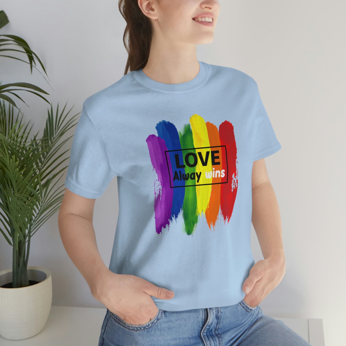 Love Always Wins LGBTQIA Print Unisex Jersey Short Sleeve Tee