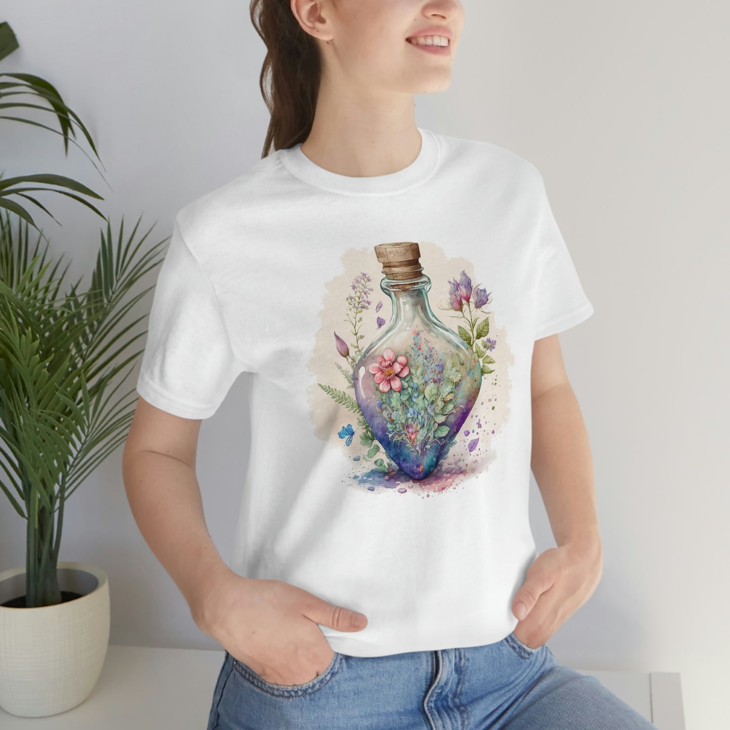 Vintage Bottle Floral Unisex Jersey Short Sleeve Tee
