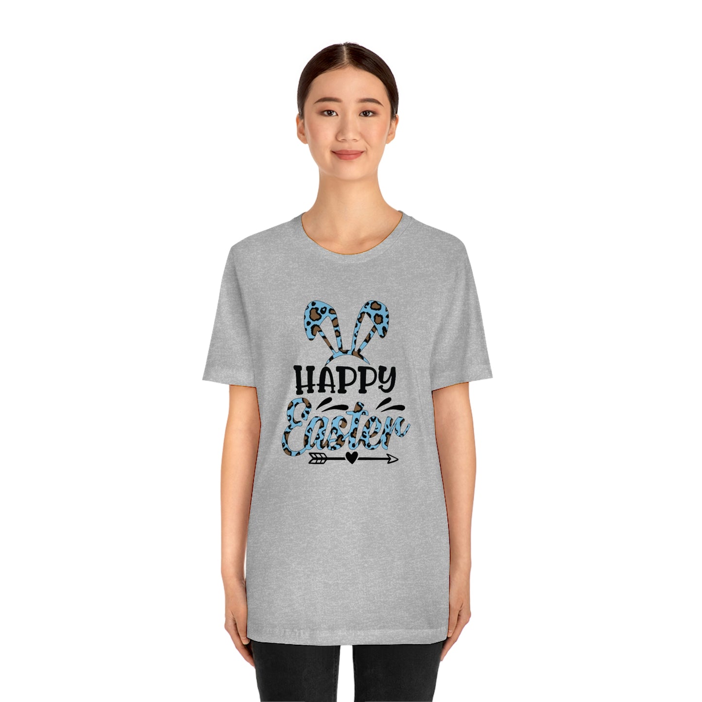 Happy Easter Bunny Ears Blue Leopard Print Unisex Jersey Short Sleeve Tee