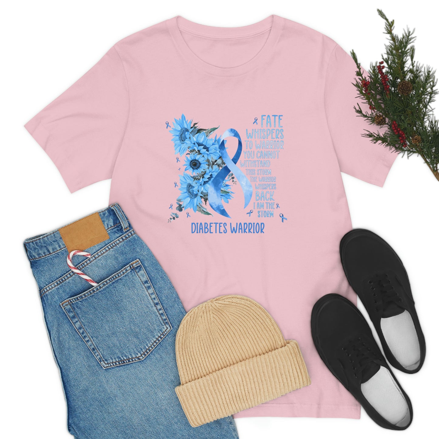 Fate Whispers to the Warrior Diabetes Awareness Print Unisex Jersey Short Sleeve Tee