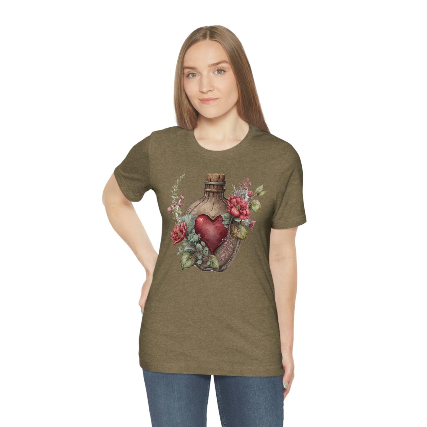 Vintage Bottle Floral Unisex Jersey Short Sleeve Tee