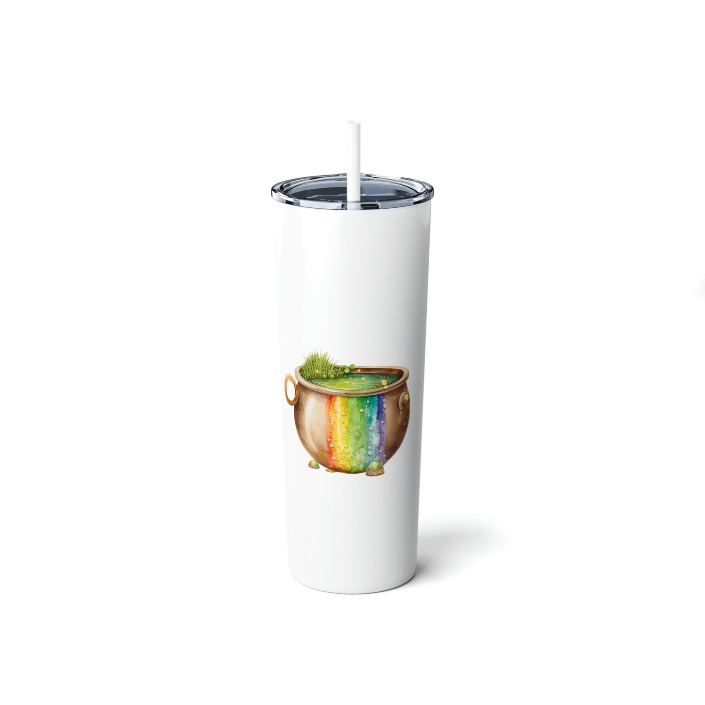 St. Patrick's Day Pot of Gold Skinny Steel Tumbler with Straw, 20oz