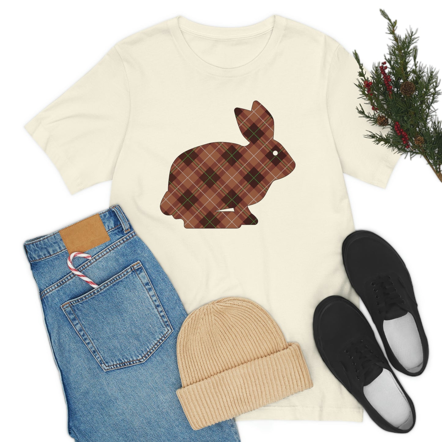 Brown Plaid Bunny Unisex Jersey Short Sleeve Tee