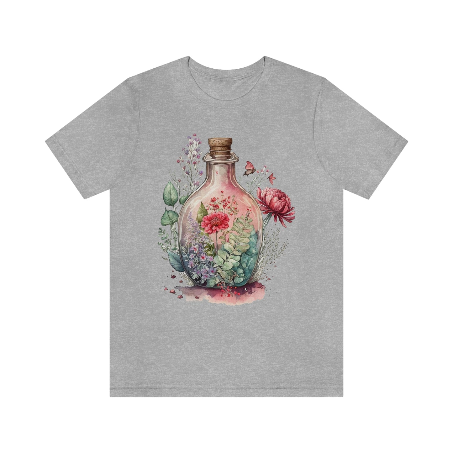 Vintage Bottle Floral Unisex Jersey Short Sleeve Tee