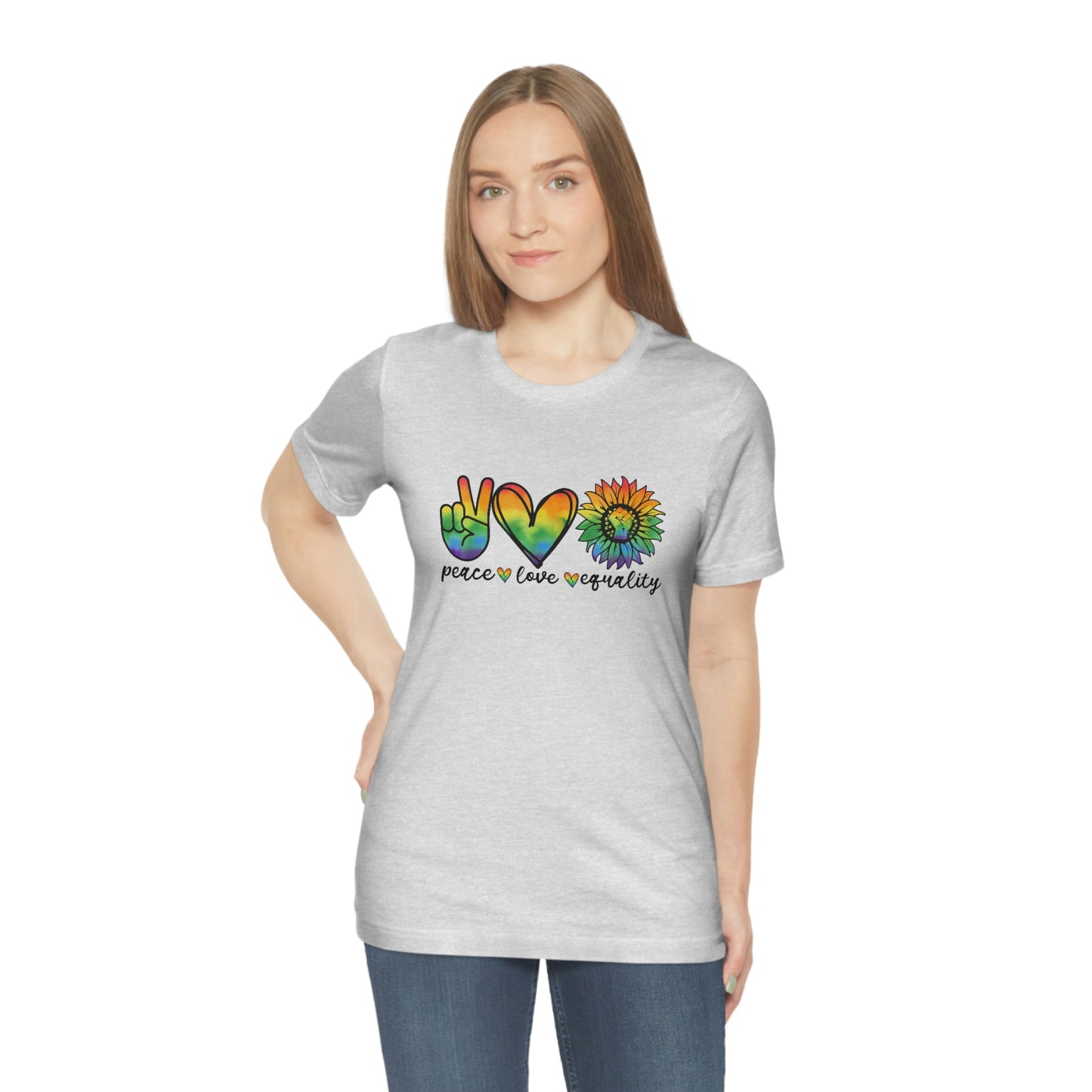 Peace Love Equality LGBTQIA Print Unisex Jersey Short Sleeve Tee