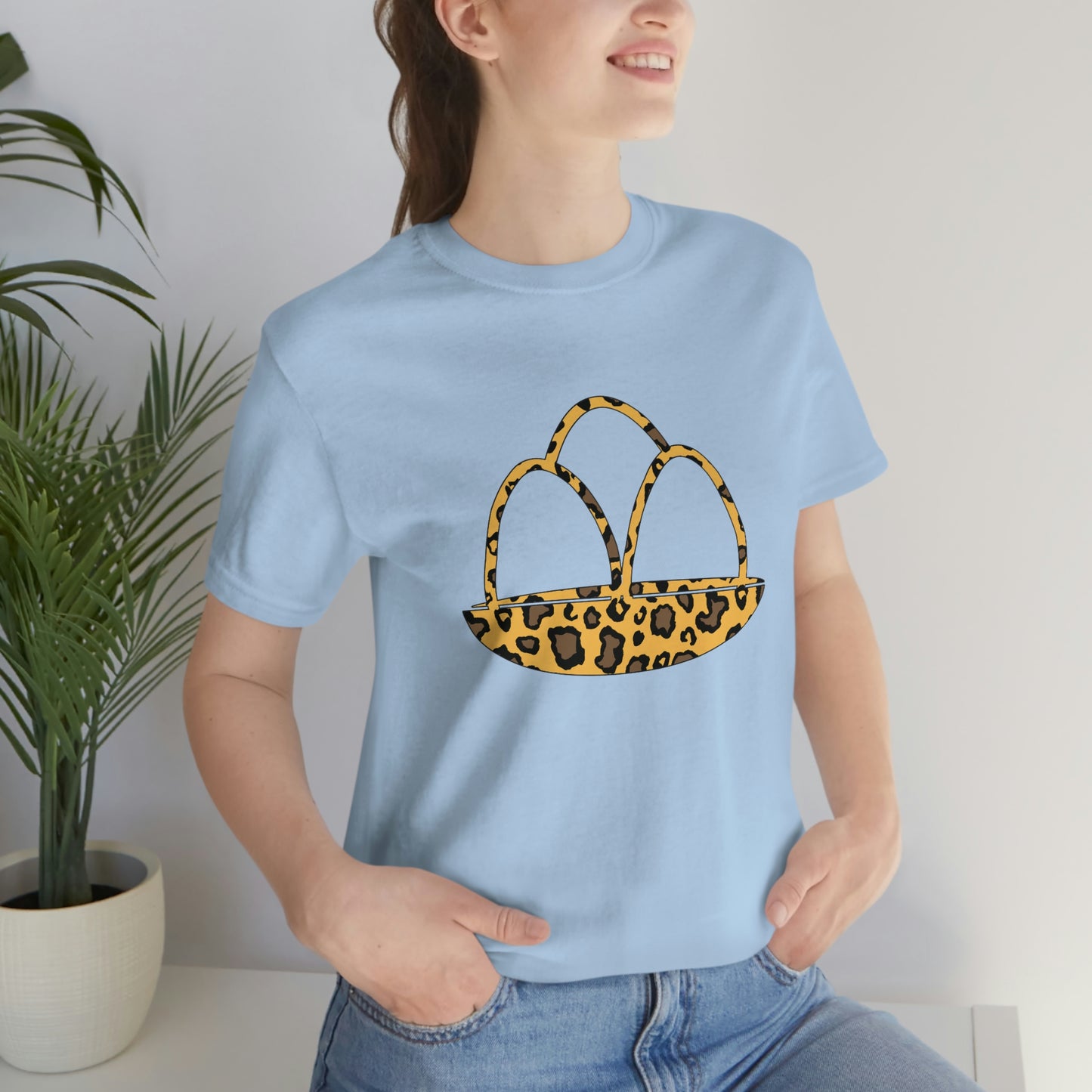 Leopard Print Egg Basket Spring Easter Unisex Jersey Short Sleeve Tee