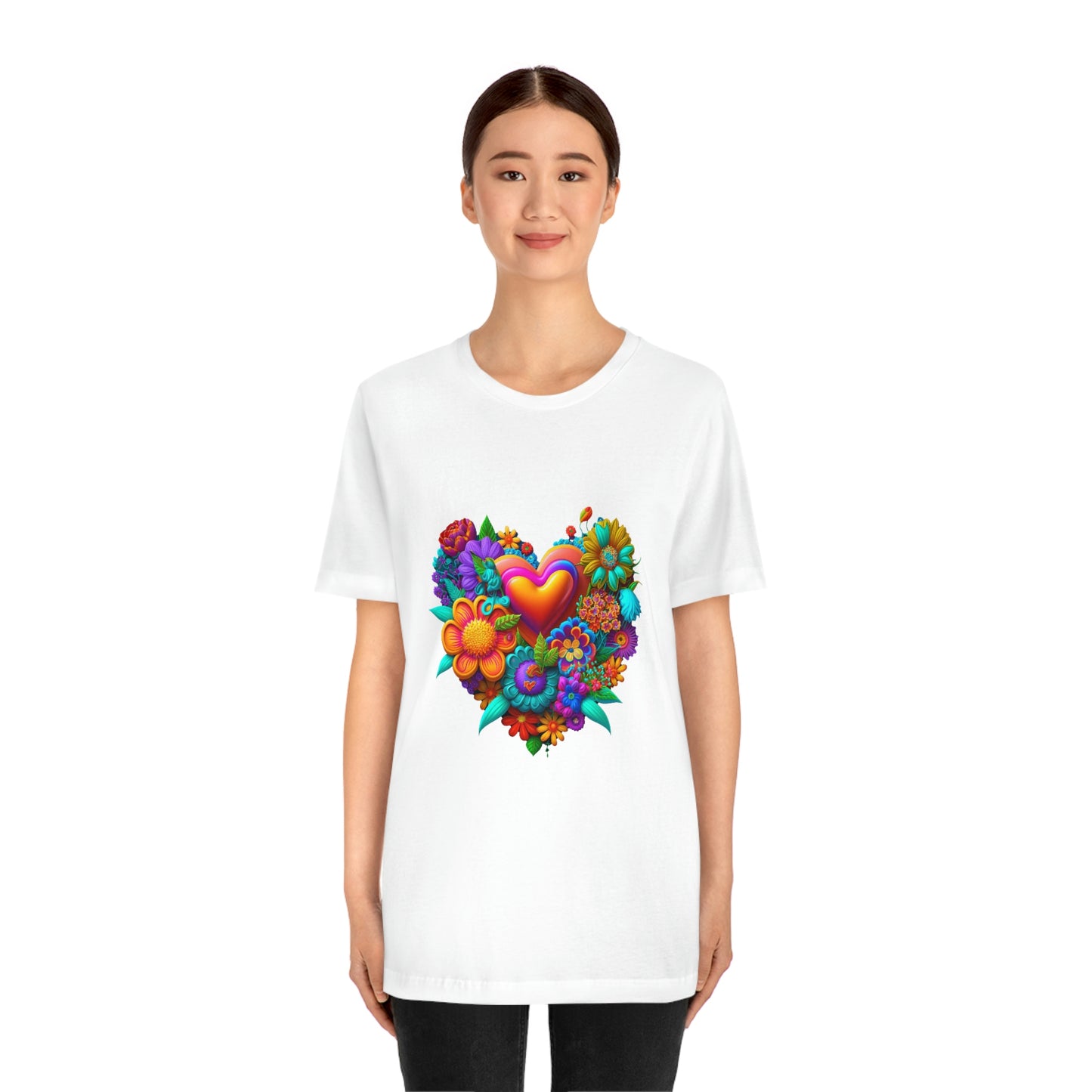 Bright Floral Heart Unisex Jersey Short Sleeve Tee