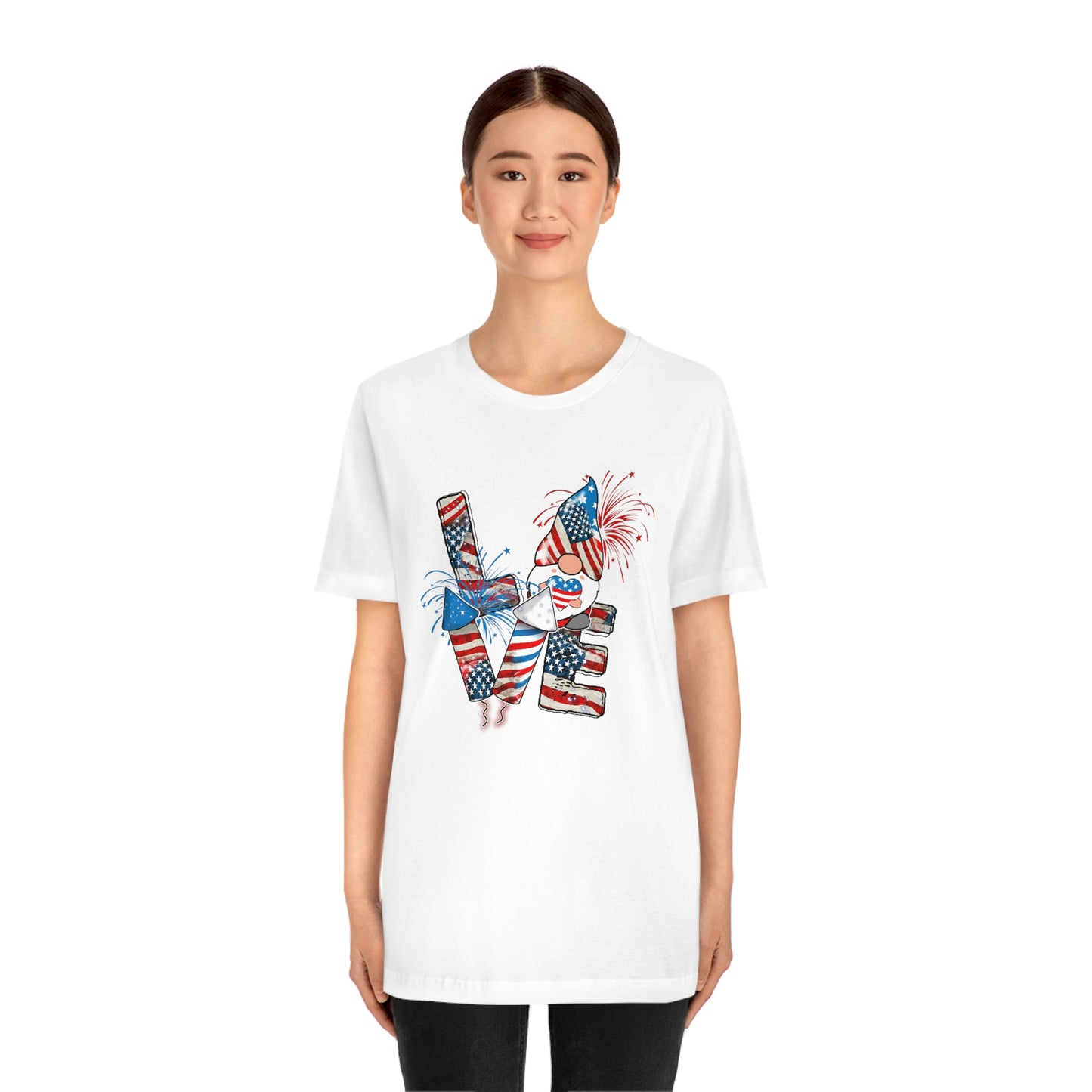 Love Rockets Gnome 4th of July Independence Day Unisex Jersey Short Sleeve Tee