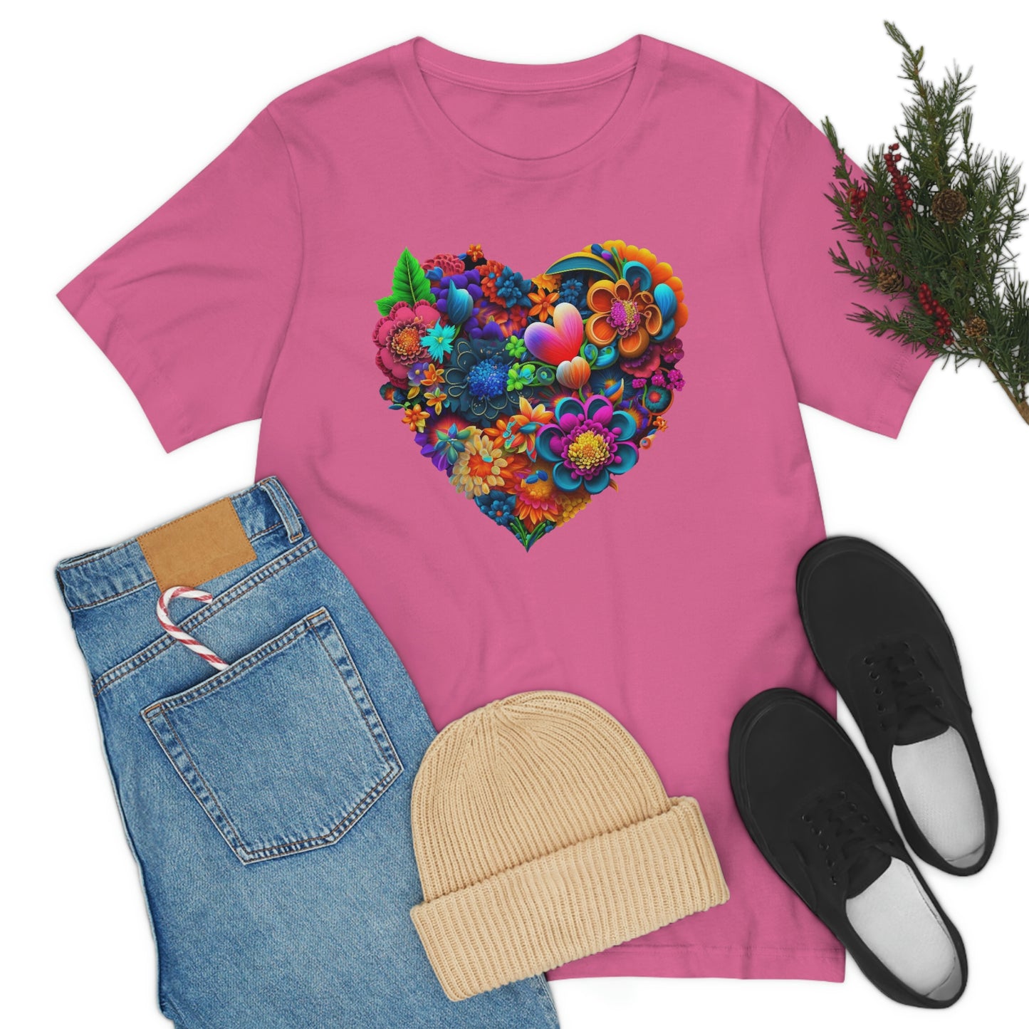 Bright Floral Heart Unisex Jersey Short Sleeve Tee