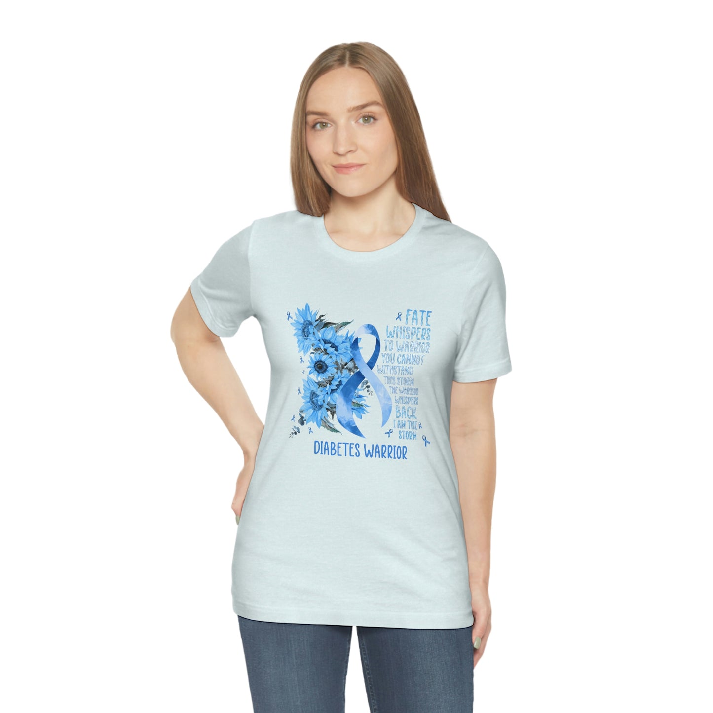 Fate Whispers to the Warrior Diabetes Awareness Print Unisex Jersey Short Sleeve Tee