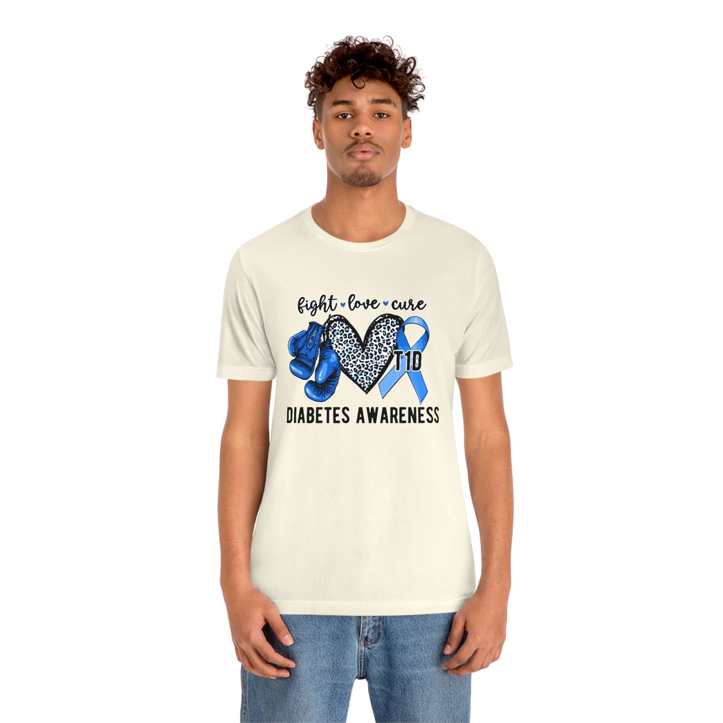 Fight Love Cure T1D Diabetes Awareness Print Unisex Jersey Short Sleeve Tee