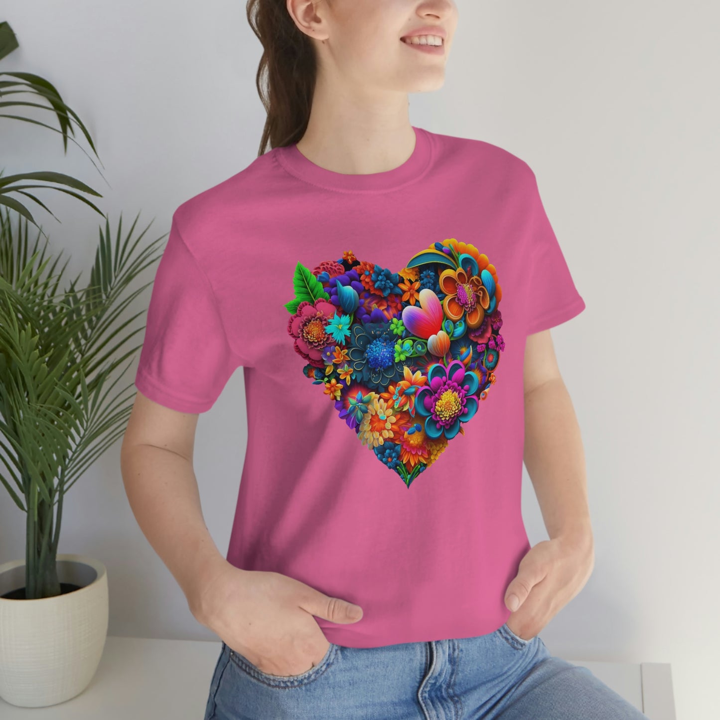 Bright Floral Heart Unisex Jersey Short Sleeve Tee