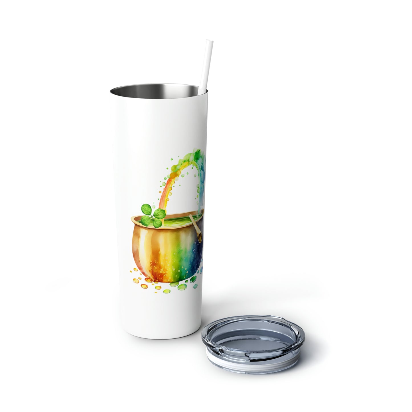 St. Patrick's Day Pot of Gold Skinny Steel Tumbler with Straw, 20oz