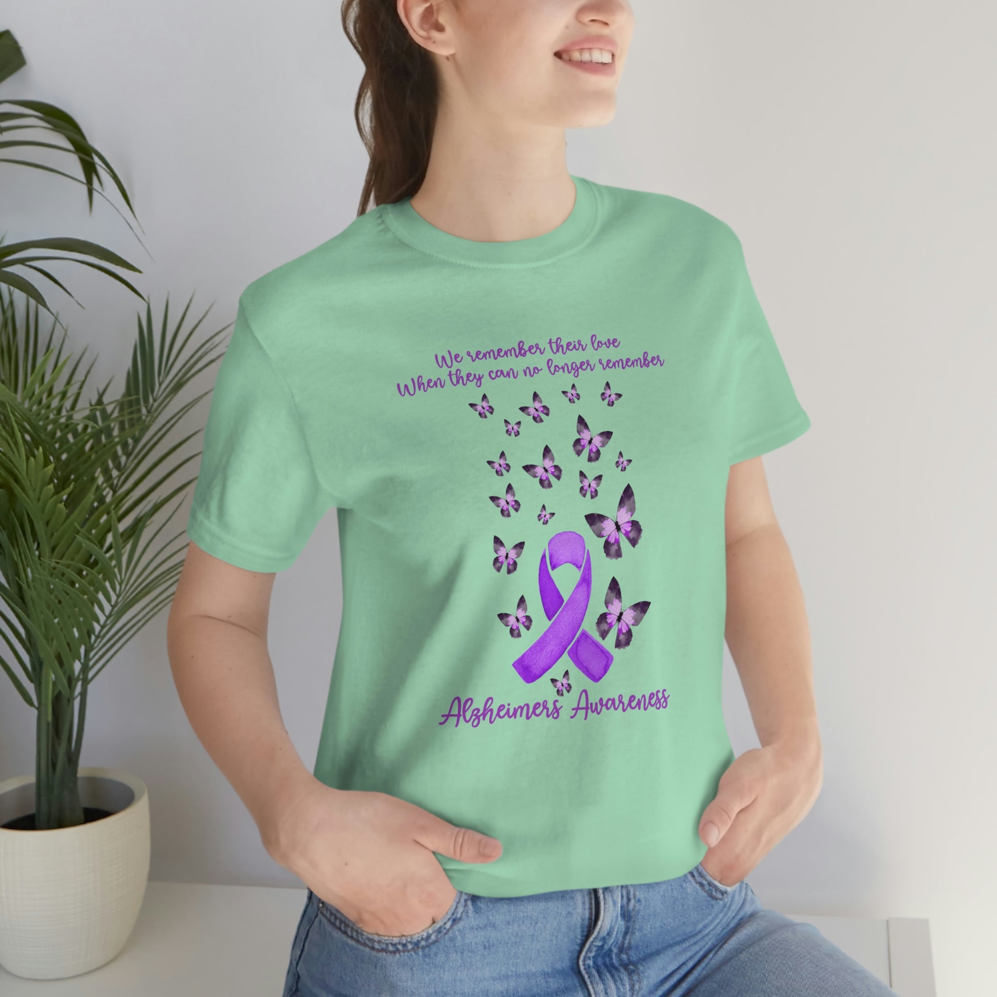 We Remember Their Love When They Can No Longer Remember Alzheimer's Awareness Print Unisex Jersey Short Sleeve Tee