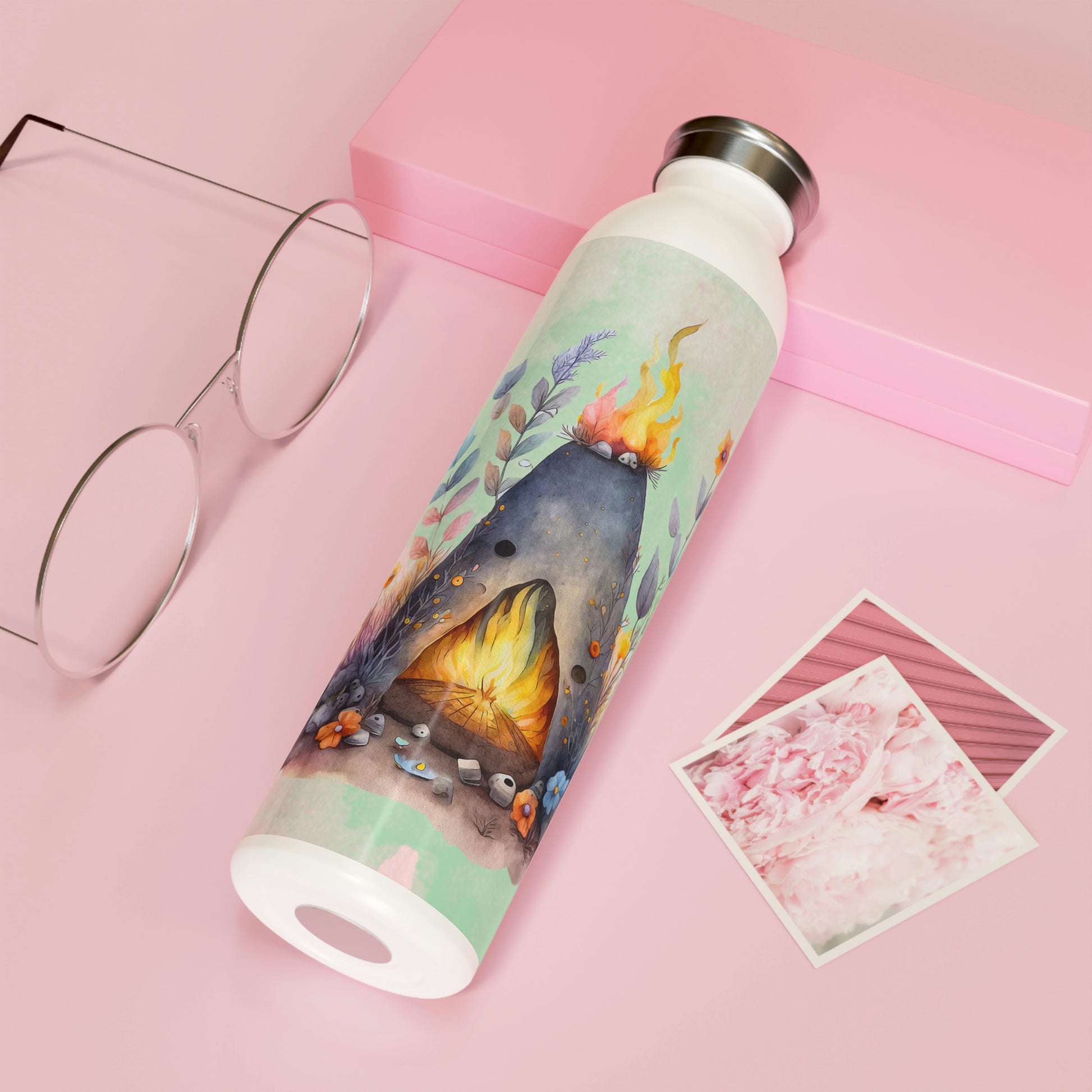 Beltane Fire Watercolor Slim Water Bottle