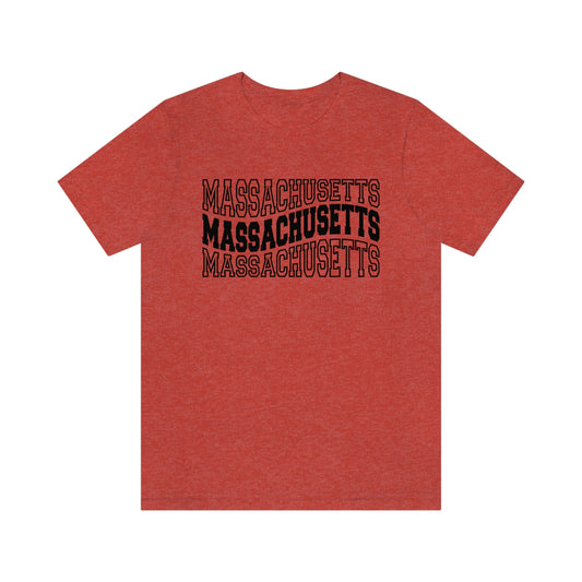 Massachusetts Varsity Letters Triple Wavy Short Sleeve T-shirt