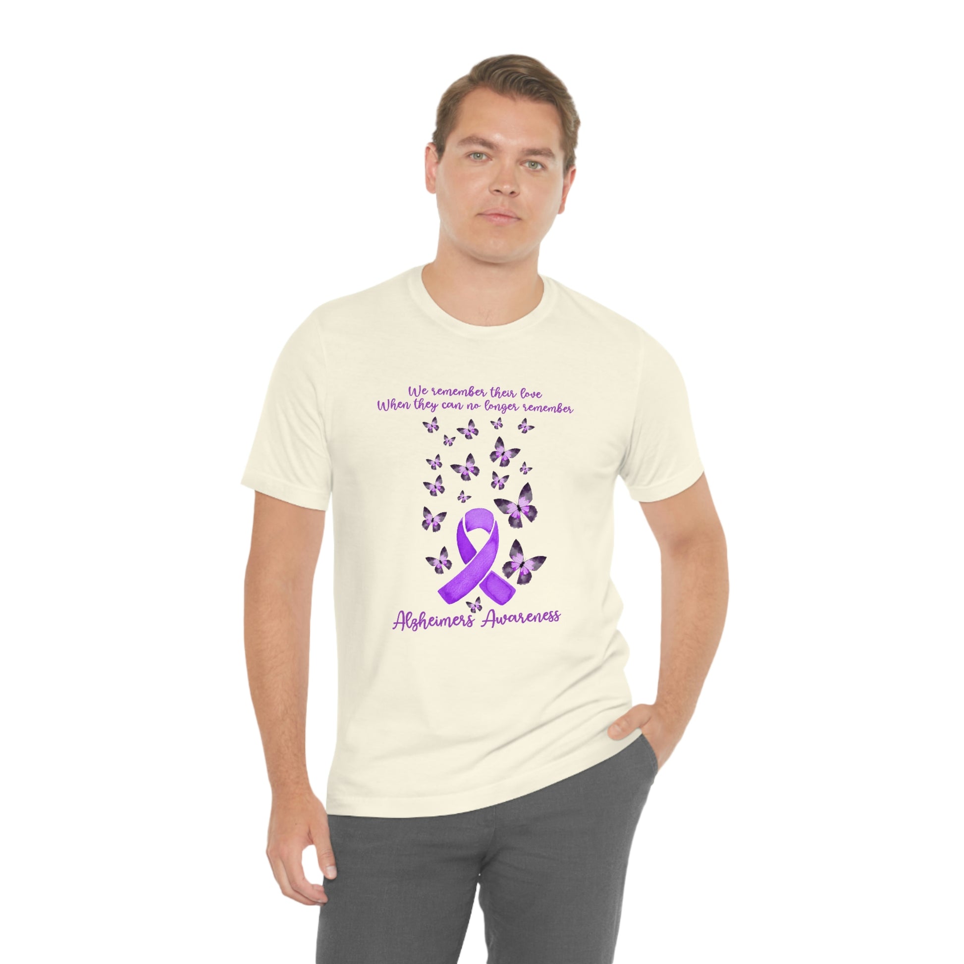 We Remember Their Love When They Can No Longer Remember Alzheimer's Awareness Print Unisex Jersey Short Sleeve Tee
