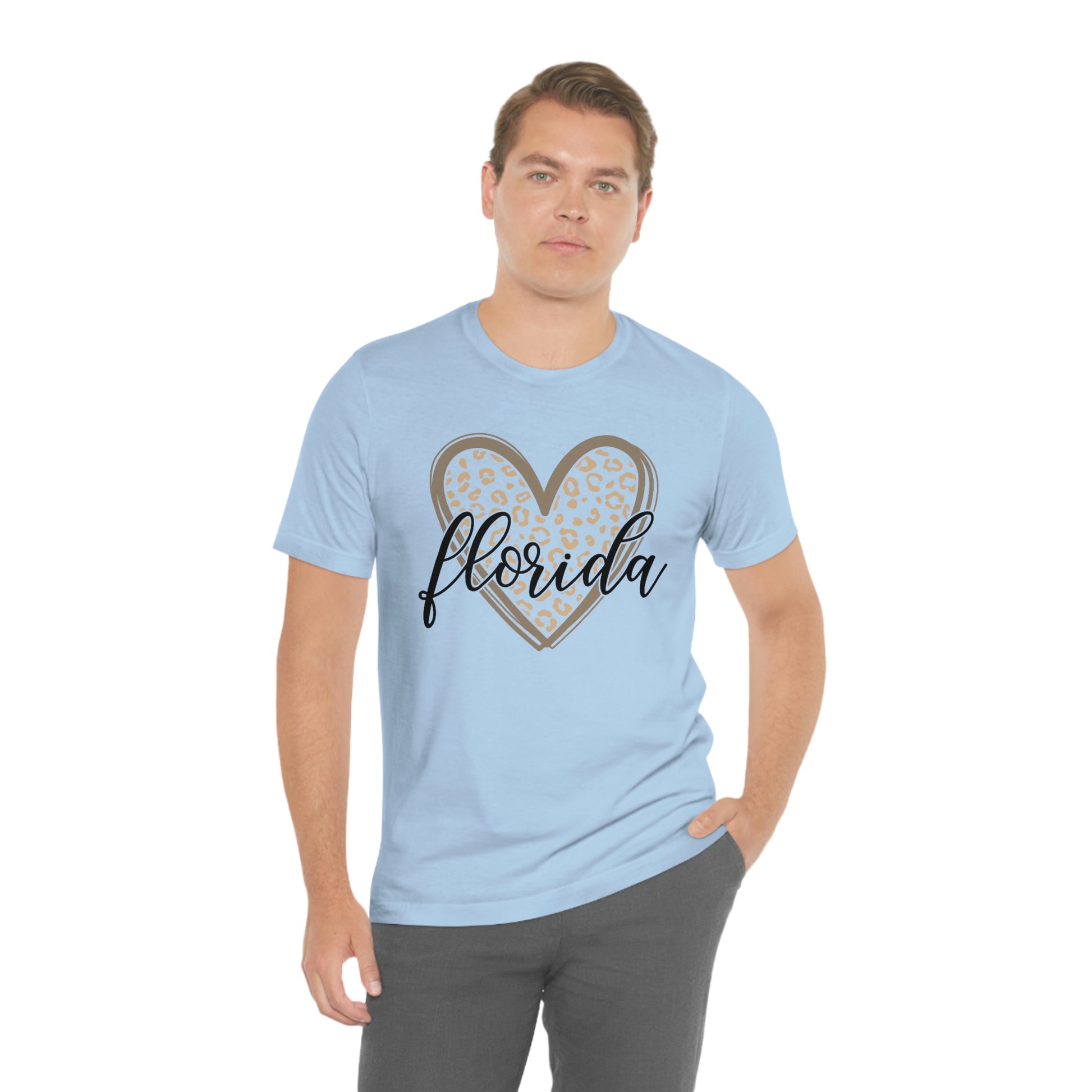 Florida Heart Gold Leopard Print With Black Script Short Sleeve T-shirt
