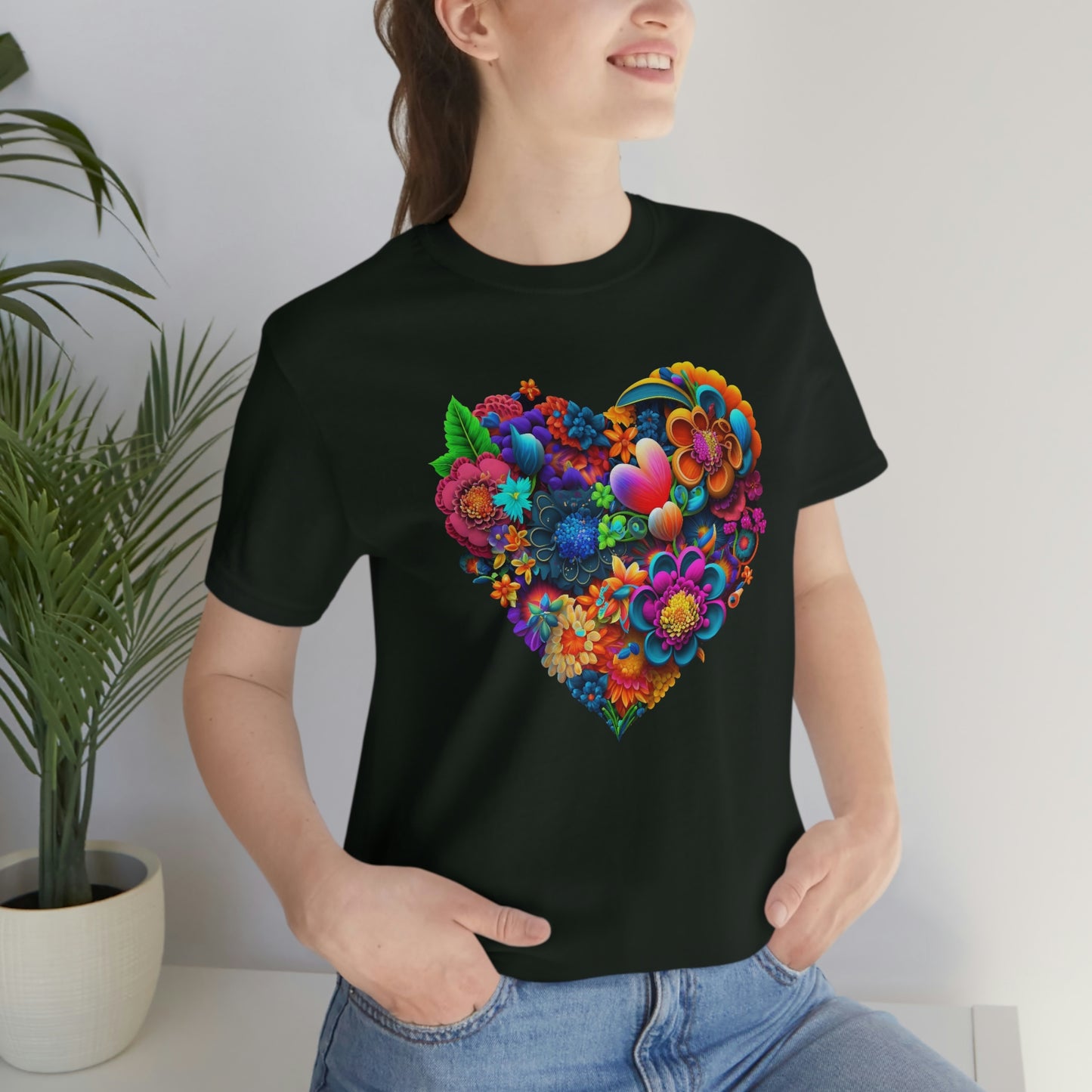 Bright Floral Heart Unisex Jersey Short Sleeve Tee