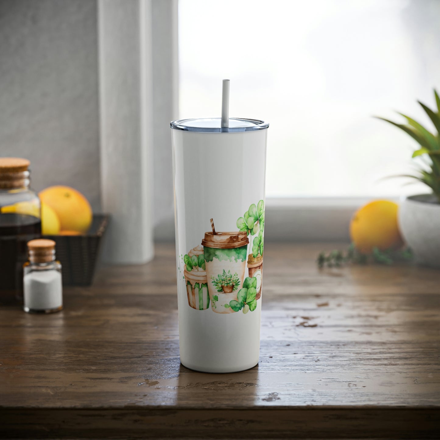 Irish Coffee St. Patrick's Day Skinny Steel Tumbler with Straw, 20oz