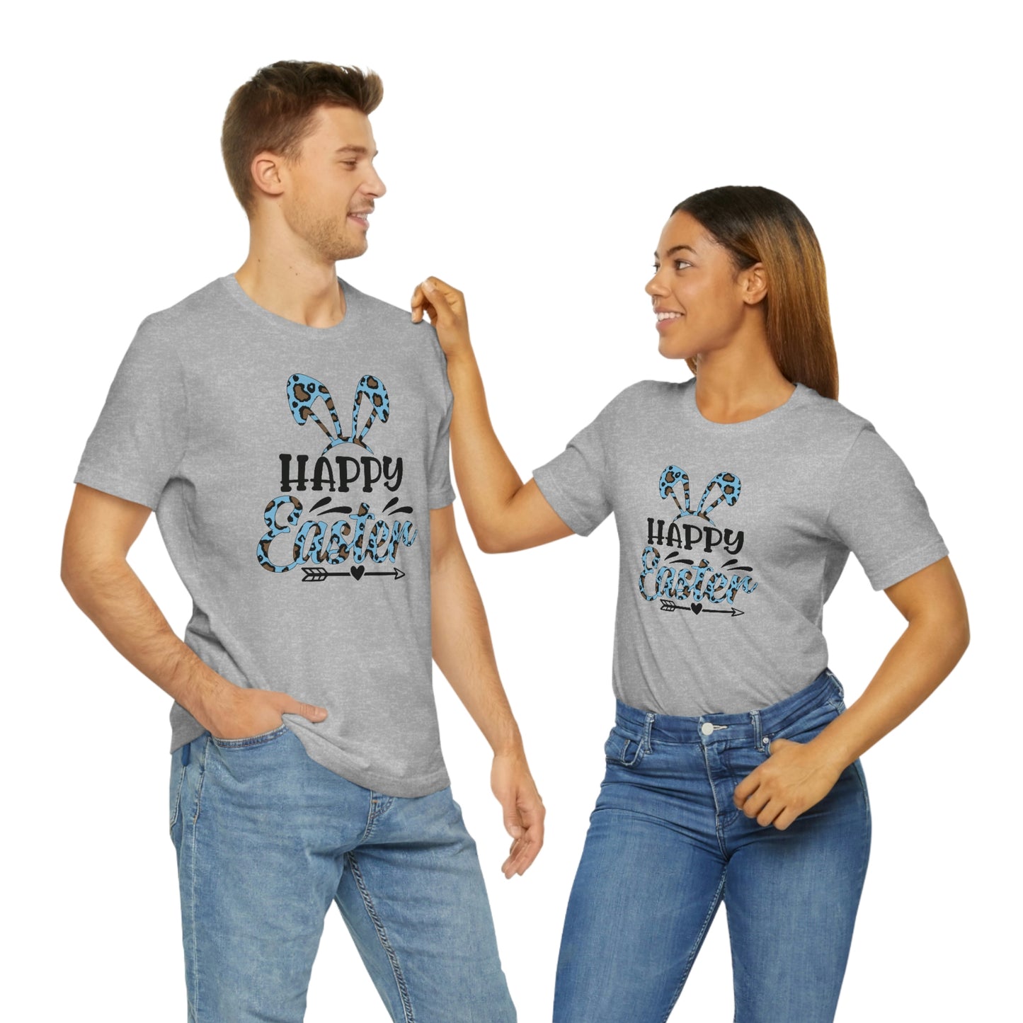 Happy Easter Bunny Ears Blue Leopard Print Unisex Jersey Short Sleeve Tee