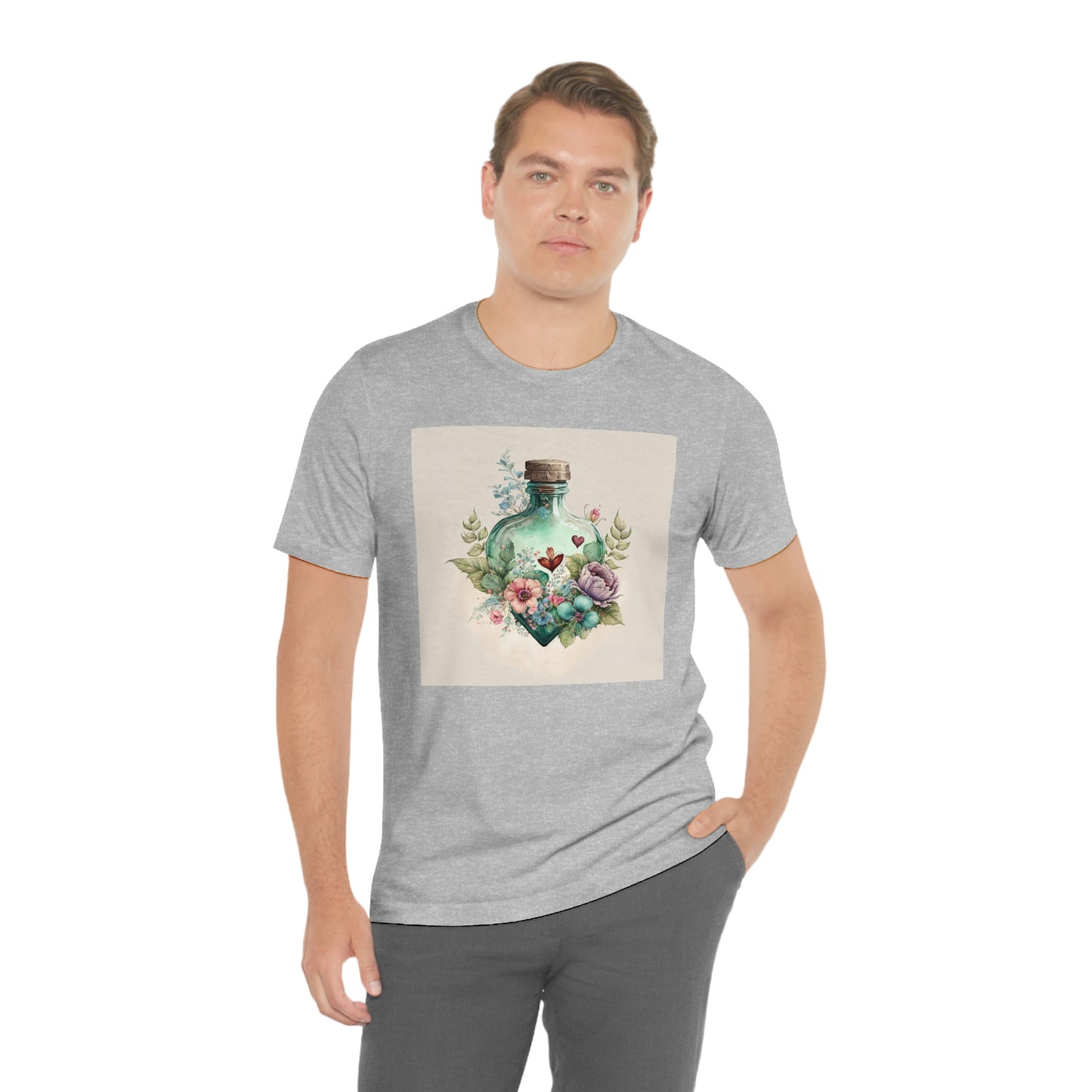 Vintage Bottle Floral Unisex Jersey Short Sleeve Tee