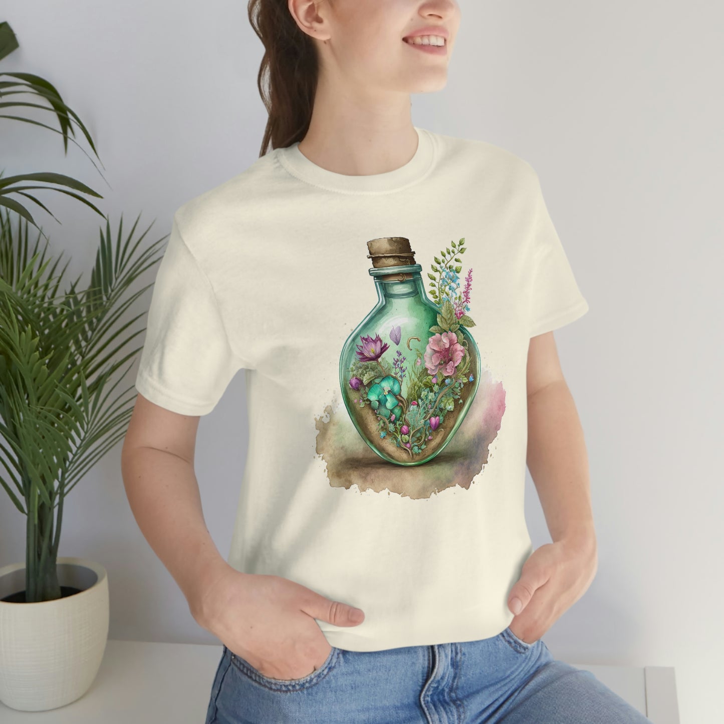 Vintage Bottle Floral Unisex Jersey Short Sleeve Tee