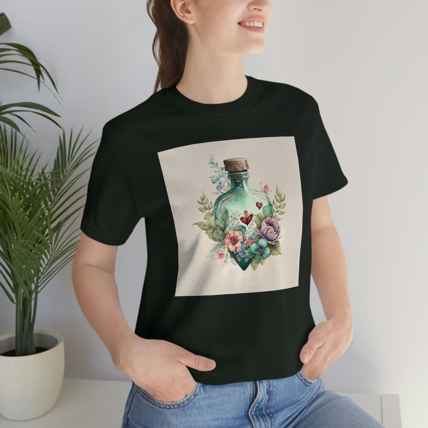 Vintage Bottle Floral Unisex Jersey Short Sleeve Tee