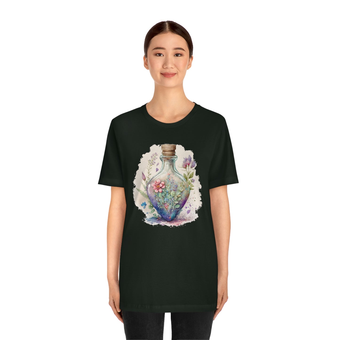 Vintage Bottle Floral Unisex Jersey Short Sleeve Tee