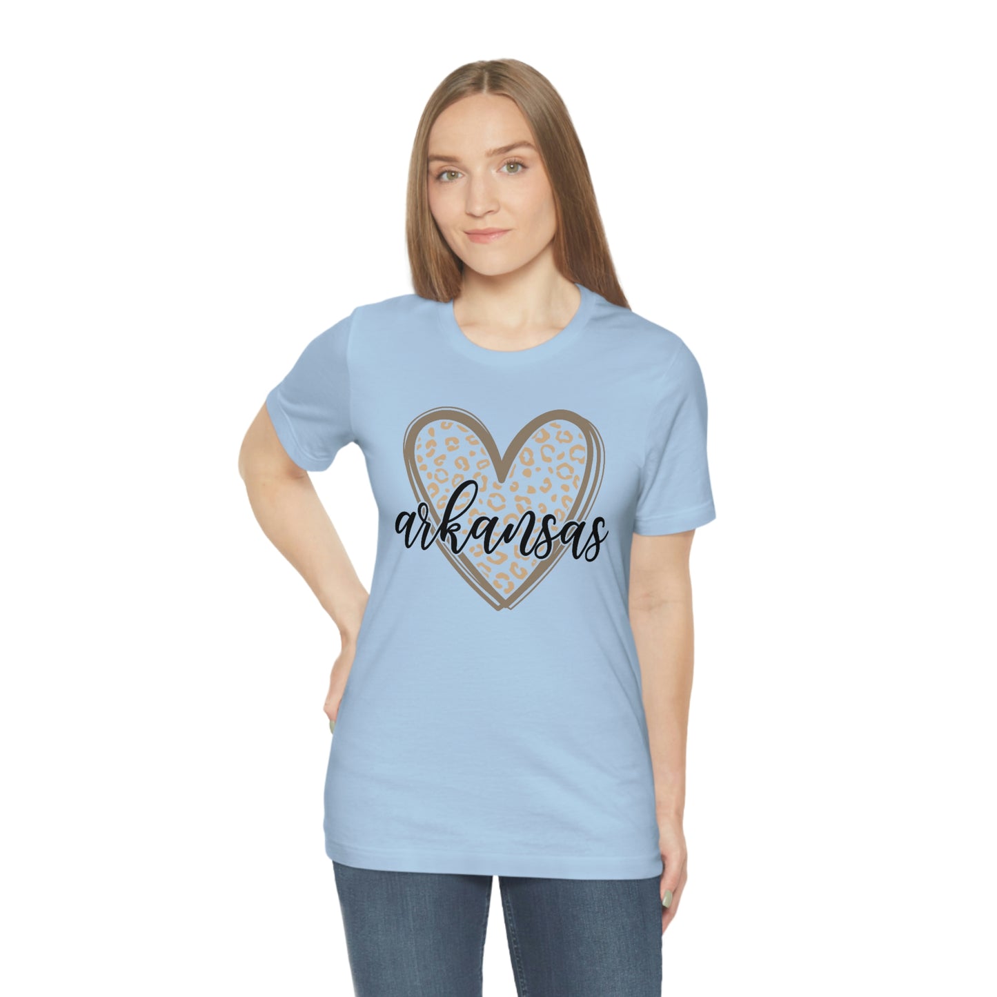 Arkansas Heart Leopard Print US Flag Unisex Jersey Short Sleeve Tee Tshirt T-shirt