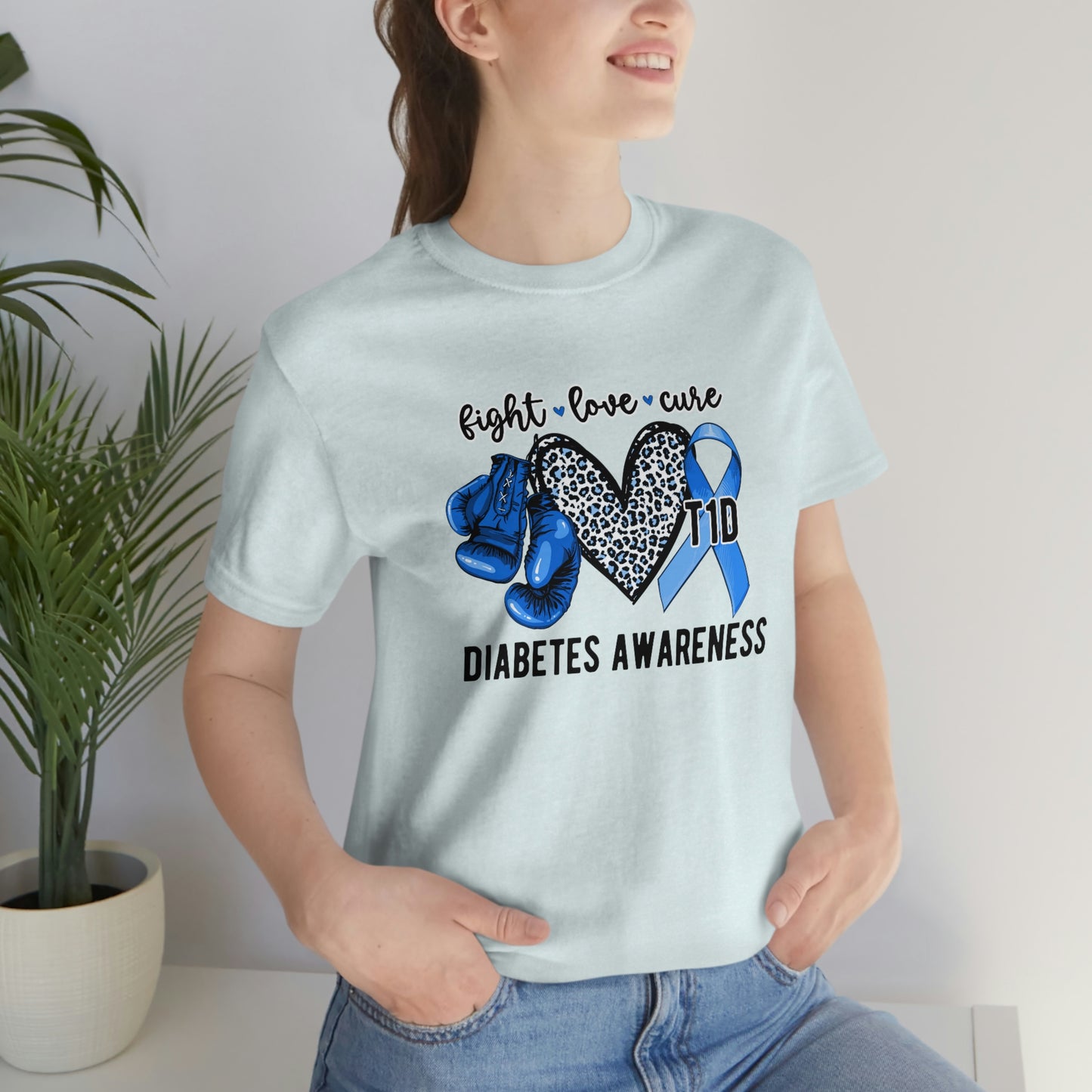 Fight Love Cure T1D Diabetes Awareness Print Unisex Jersey Short Sleeve Tee