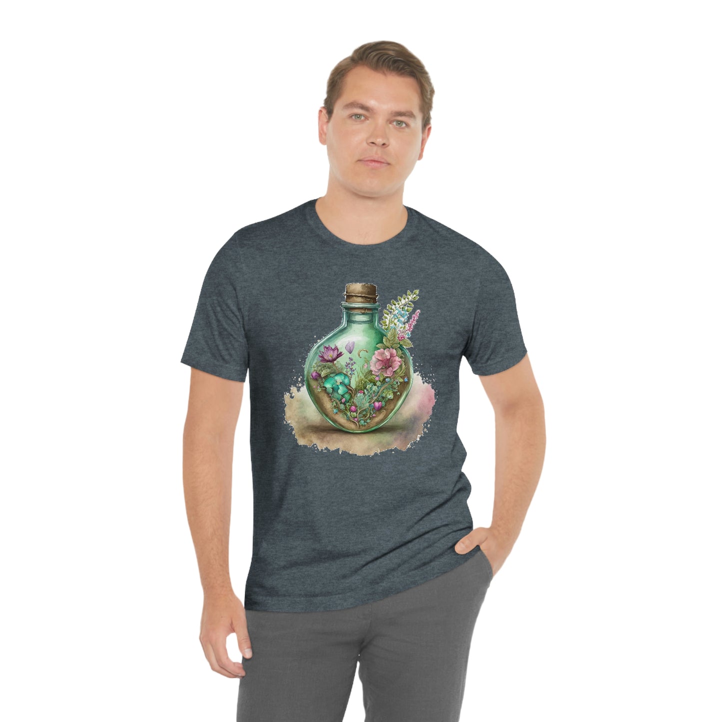 Vintage Bottle Floral Unisex Jersey Short Sleeve Tee