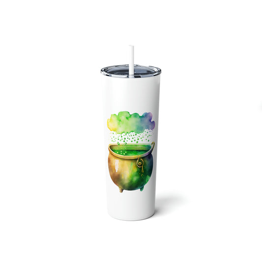 St. Patrick's Day Pot of Gold Skinny Steel Tumbler with Straw, 20oz