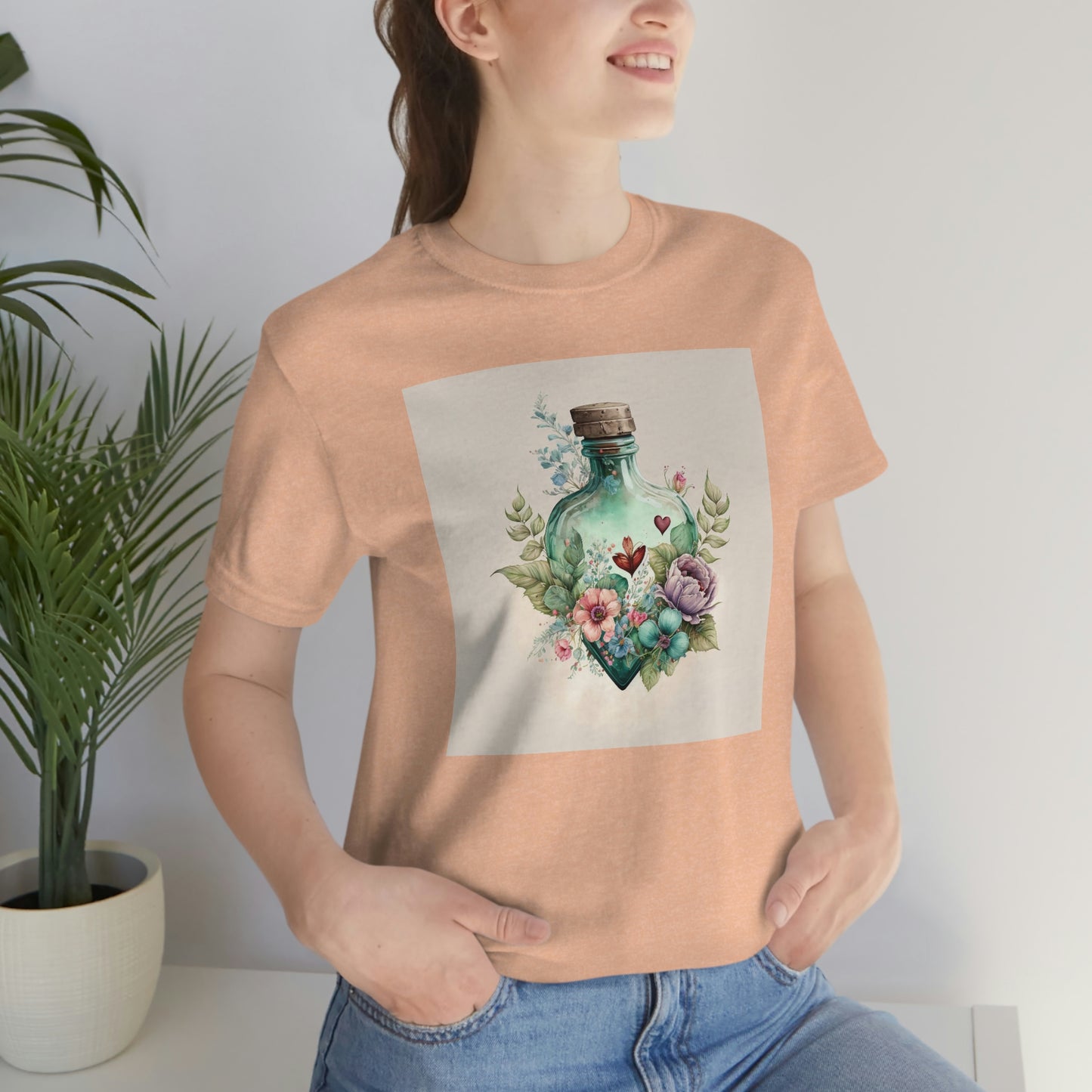 Vintage Bottle Floral Unisex Jersey Short Sleeve Tee