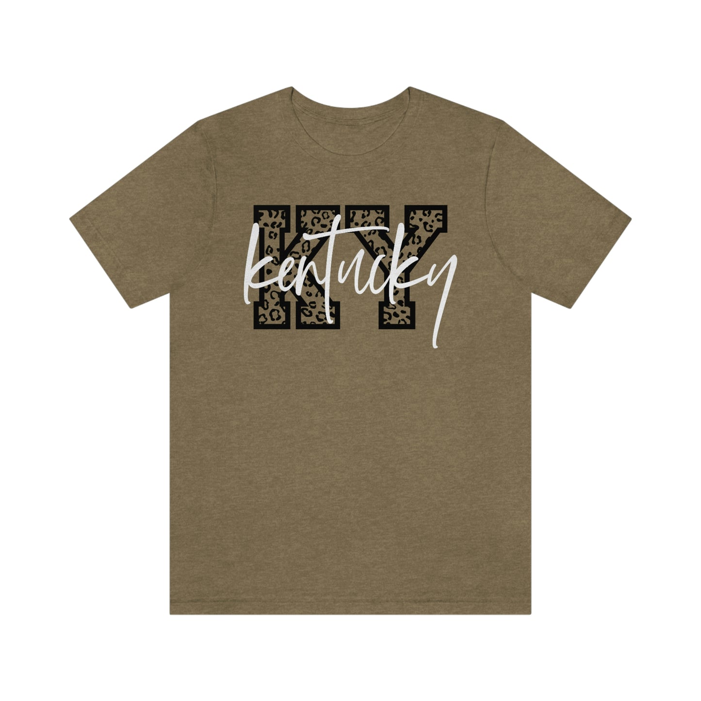 Kentucky KY Leopard Print Letters White Script Short Sleeve T-shirt
