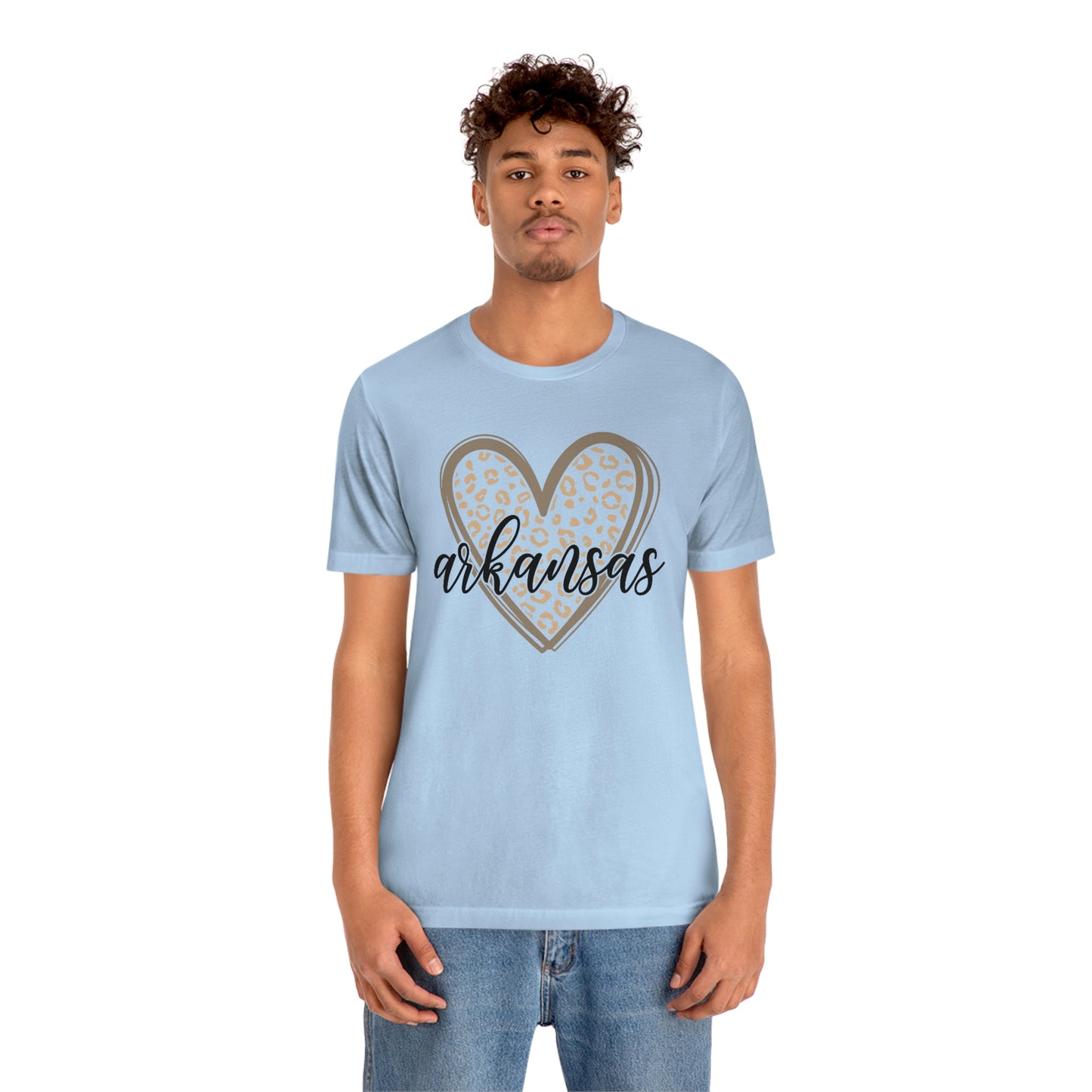 Arkansas Heart Leopard Print US Flag Unisex Jersey Short Sleeve Tee Tshirt T-shirt