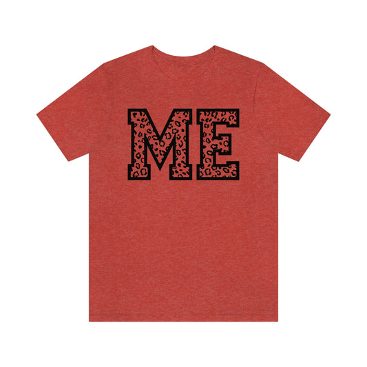 Maine ME Leopard Print Letters Short Sleeve T-shirt