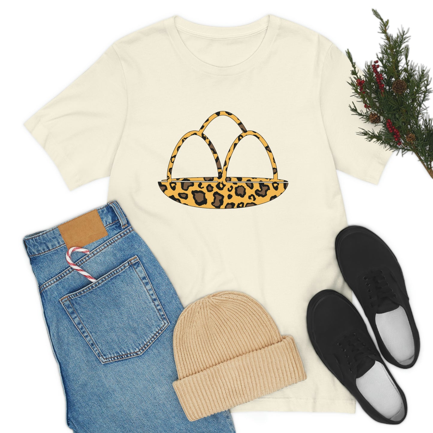 Leopard Print Egg Basket Spring Easter Unisex Jersey Short Sleeve Tee