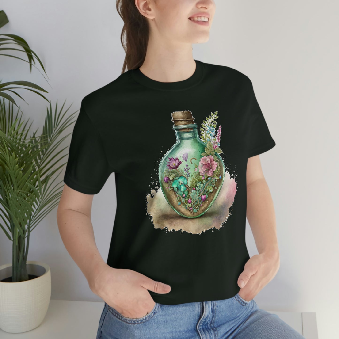 Vintage Bottle Floral Unisex Jersey Short Sleeve Tee
