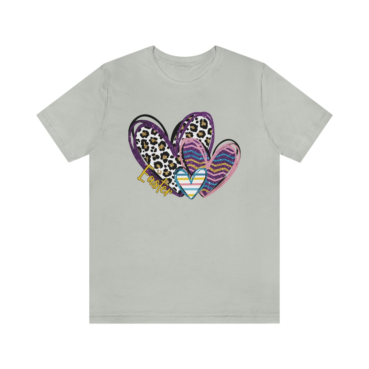 Hearts Leopard Print Stripes Unisex Jersey Short Sleeve Tee
