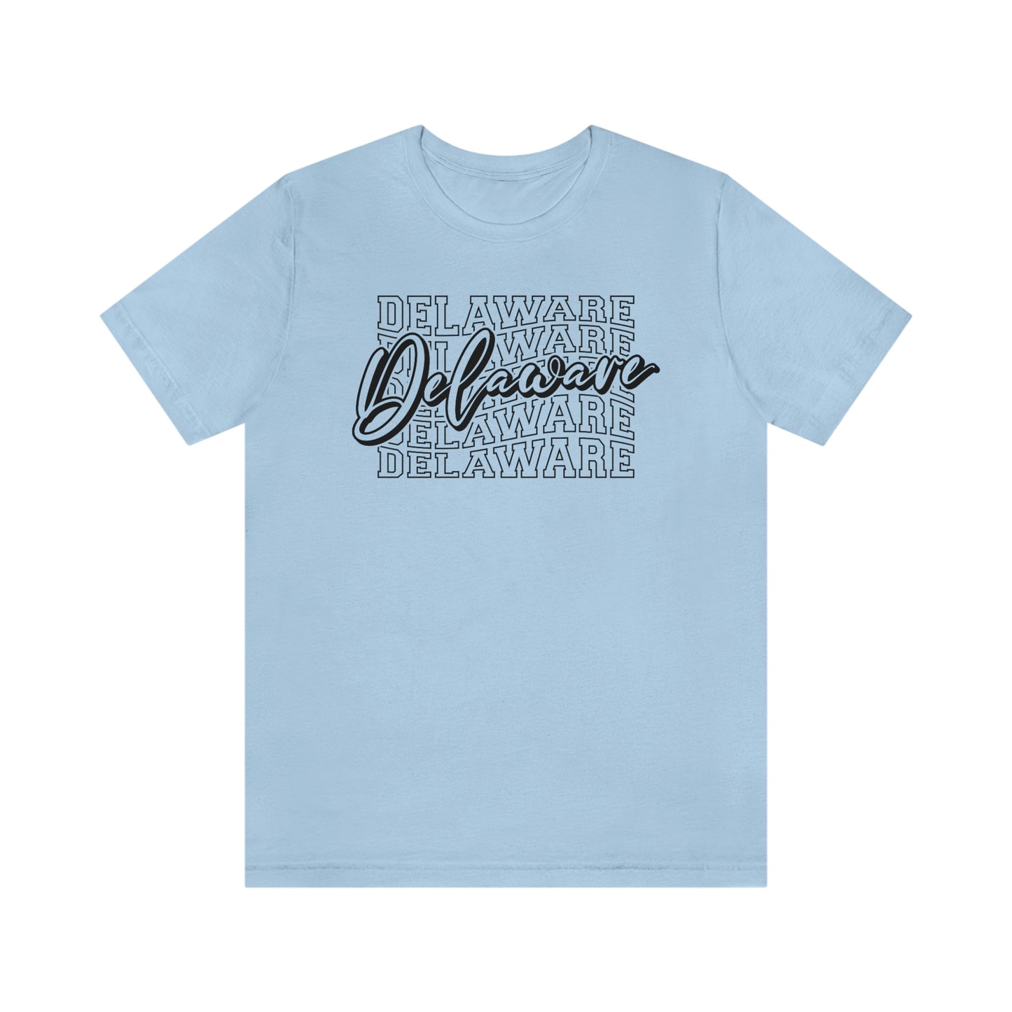 Delaware in Varsity Letters with Script Short Sleeve T-shirt